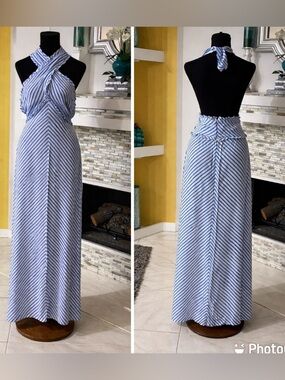 NWT Tularosa Ray Cross Halter Stripe Ruffle Maxi Dress Woman Size M